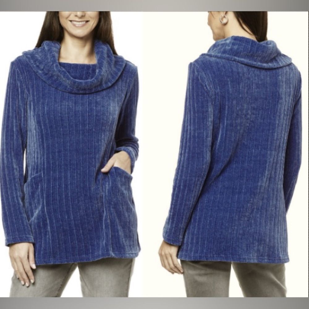 Nina Leonard Long-Sleeve Cowl Neck Sweater Tunic blue size XL NWT in packaging - Picture 1 of 4